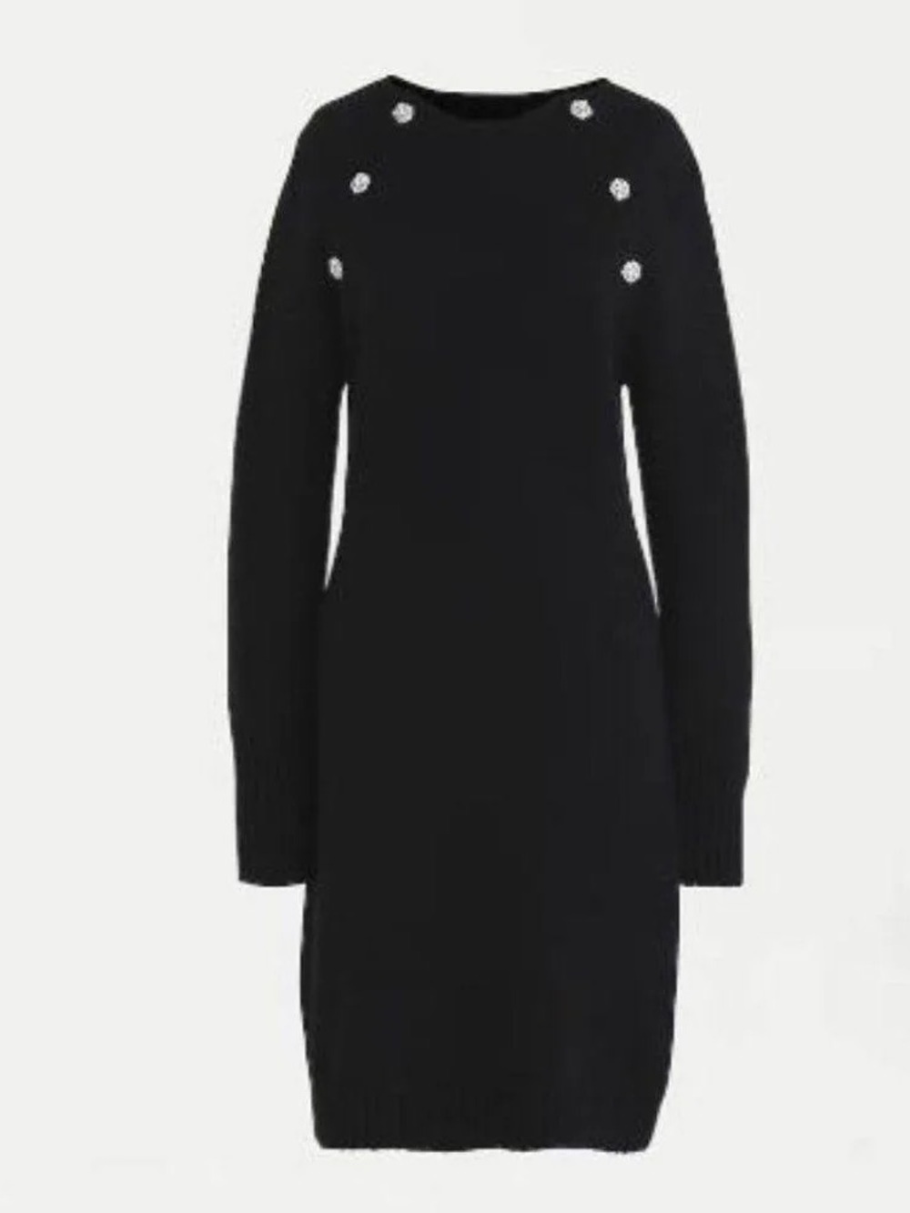 J. Crew Black Long Sleeve Knit Dress with Crystal Button Accents